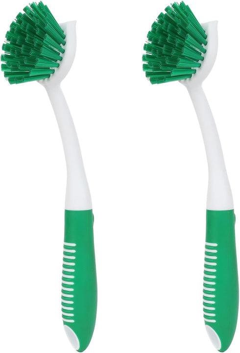 Dish Brush with Handle, 2 Pack Dish Cleaning Brushes with Built-in Scraper, Kitchen Scrub Brush for Cleaning Dishes, Pots, Pans and Sink, Dish Was...