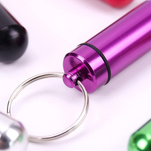 AKOAK 2 Pcs Colorful Round Aluminum Alloy Pill Bottle, Emergency Jar, Waterproof Outdoor Travel Portable Pill Bottle Key Chain (Purple)...