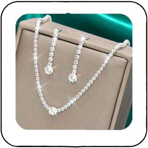 Unicra Silver Bridal Wedding Jewelry Set Rhinestone Necklace Earrings Sets Crystal Formal Costume Jewelry for Women and Brides...