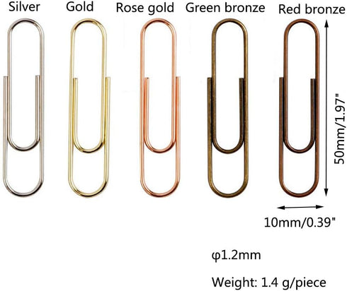 Rurili 50 Pieces 50 mm Metal Paper Clips for Office School and Personal Use (Bronze)...