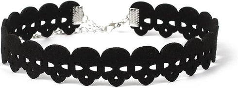 Skull Lace Choker Punk Skull Head Leather Short Necklace Collar for Women Girl Party Gothic Jewelry Accessories...