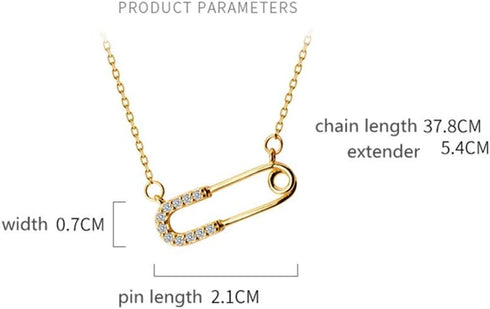 Crystal Paperclip Safety Pin Pendant Choker Necklace for Women Girls 925 Sterling Silver 14K Gold Plated Dainty CZ Diamond Clip Drop Adjustable Ch...