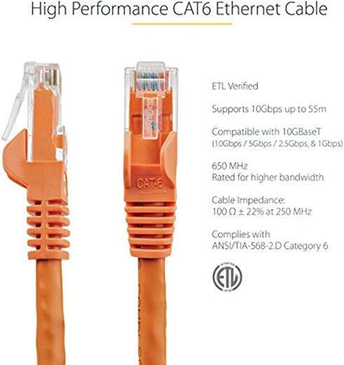 StarTech.com 9ft CAT6 Ethernet Cable - Orange CAT 6 Gigabit Ethernet Wire - 650MHz 100W PoE RJ45 UTP Network/Patch Cord Snagless w/Strain Relief F...