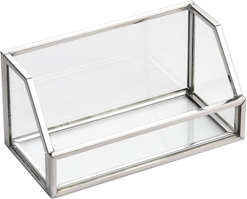 Feyarl Glass Business Card Holder Stand Gold Office Name Card Display Business Card Organizer Storage for Office Desktop Countertop (Silver)...