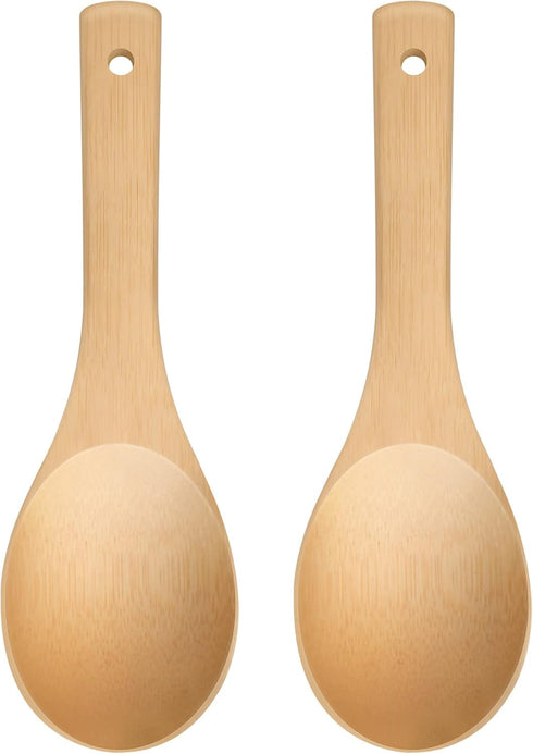 Bamboo Rice paddle 2pcs Wooden Spoons for Serving Utensil, Wood rice scooper spoon Kitchen Utensil Set....