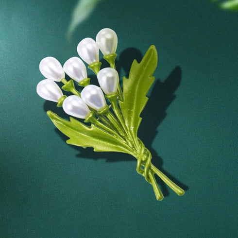 Vintage Pearl Leaves Brooches Green Enamel Paint Plant Flowers Statement Brooch Pins Fashion Jewelry Accessories for Women Girl Gift...