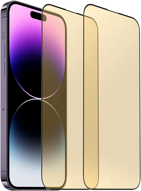 2 PCS Anti-Blue Tempered Glass Mirror Screen Protector Film Suit for iPhone 14 Pro Max, 6.7 inch 9H Hardness Anti-scratch Full Covered (Gold)...