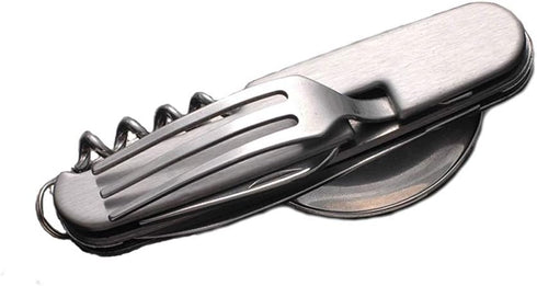 Multifunctional 6-in-1 fork and spoon corkscrew combination/outdoor camping fork/spoon/table knife Military package for hiking, survival and campi...