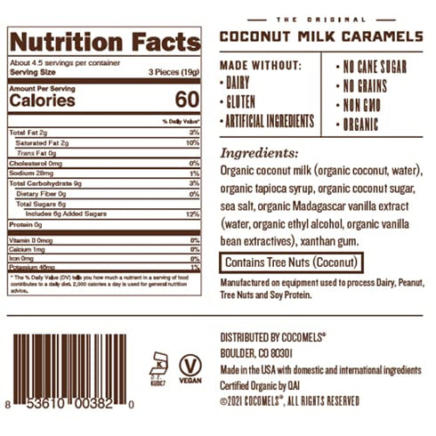 Cocomels Coconut Sugar Coconut Milk Caramels, 3 oz, 3 Pack, Dairy Free, Vegan, Organic...