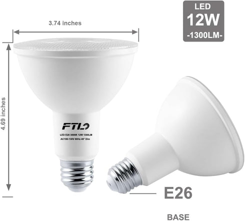 PAR30 LED Flood Light Bulbs Long Neck 5000K Daylight Dimmable 75W Halogen Equivalent 12W E26 1300LM 40 Degree Spotlight for Recessed Can Lighting ...