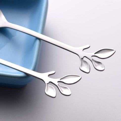 AnSaw 8-Pieces 4.7-Inch Small Coffee Spoons With Leaf Handle(Silver)...