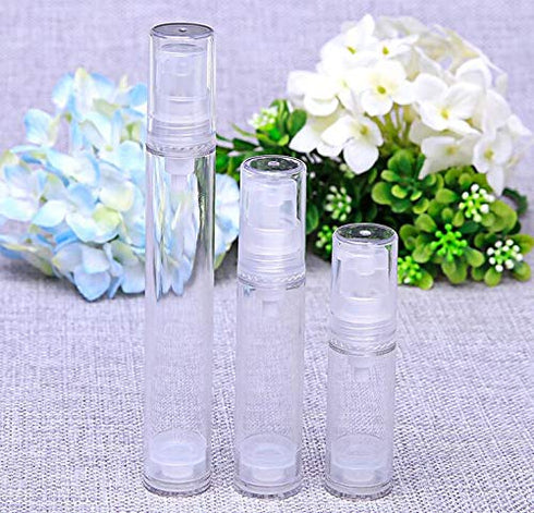 12Pcs 5ML Empty Refillable Cosmetic Containers Cream Lotion Bottles Portable Clear Plastic Airless Vacuum Pump Bottle Sample Packing Toiletries Li...