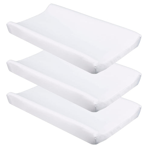 White Diaper Changing Pad Cover with Strap Holes Set of 3, Snug Fit 4-sided Contoured Changing Table Pad 16x31 16x32, Fitted Change Pad Sheet Neut...