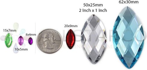 Allstarco 15x7mm Blue Sapphire .PH Navette Flat Back Acrylic Rhinestones Marquise Gems for Crafts Horse Eye Costume Embelishments Card Making Jewe...