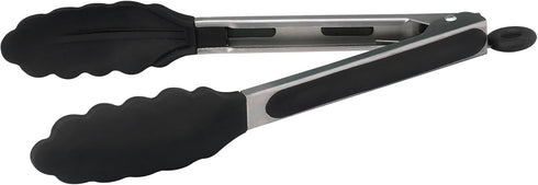 Winco 9" Heavy-Duty Stainless Steel Utility Tongs Silicone Grips and Lock Clip...