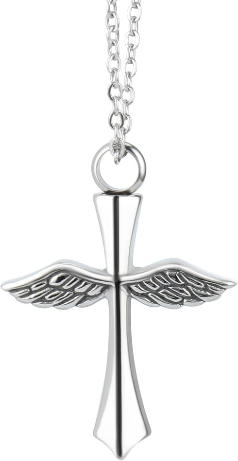 Cross Pendant for Car Rear View Mirror Decor Hanging Ornament Stainless Steel Angel Wings Cross Necklace Amulet Jewelry Men Boys Christian Gift...
