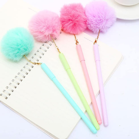 12Pcs/Bulk Funny Cute Pens Kawaii Plush Ball Pom Top Pendant Cool Novelty Gel Pen, Aesthetic Stationery Rollerball Back to School Office Journalin...