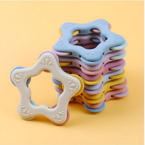 Star Shape Spinner Silicone Baby Teether - BPA Free Chewable Teething Toy, Soft and Safe, Easy to Hold, Star Design with Spinning Wheels, Ideal fo...