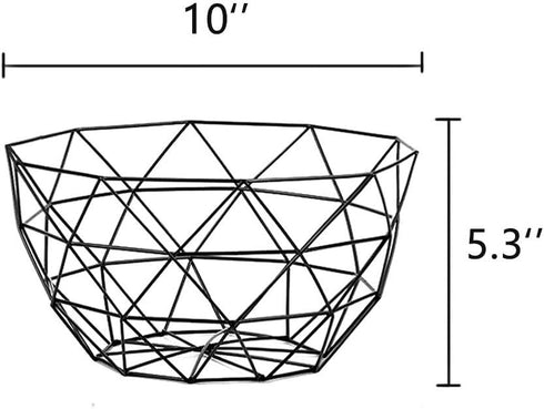 Geometric Metal Wire Fruit Bowl, Iron Arts Fruit Storage Baskets for Kitchen Counter (Black, Large)...