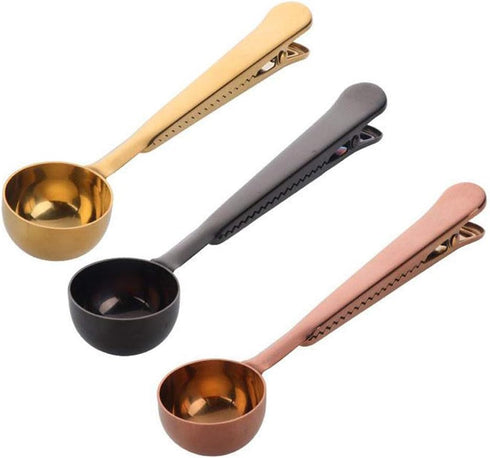 3 PCS Coffee Scoop with Clip 2 in 1 Stainless Steel 1 tbsp Ground Measuring Spoon with Bag Clip for Coffee Tea...