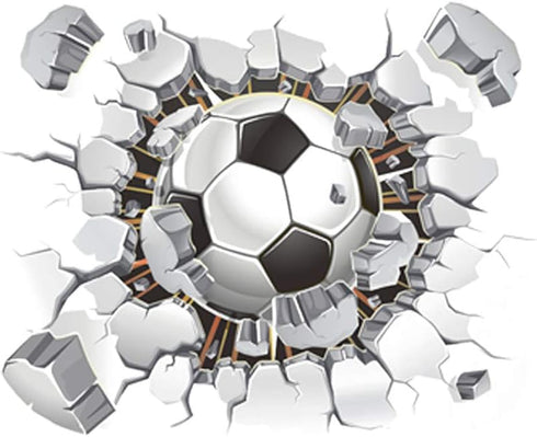 3D Soccer Stickers, Art Ball Soccer Wall Decal for Kids Room, FFootball Vinyl DIY Soccer Wallpaper for Boys Bedroom Playroom Living Room Window Do...