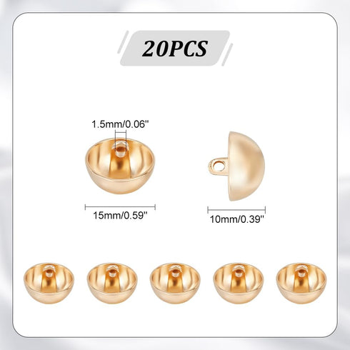 PH PandaHall about 20 Pcs 15mm Diameter Alloy Sewing Buttons Shank Blazer Half Round Sport Woolen Coats Buttons for DIY Craft (Light Gold)...