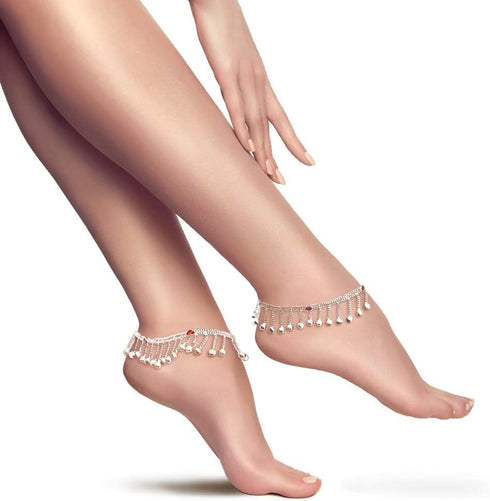 Indian Traditional Ethnic Silver Loud Jingle Bead Bells Anklet Payal Pair For Women - Dance Bridal Wedding Party - Duel On Jewel...
