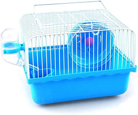 Pet Hamster Cage with Running Wheel Water Bottle Food Basin Portable Carrier House Mice Home Habitat for Going Out, Traveling (Blue)...