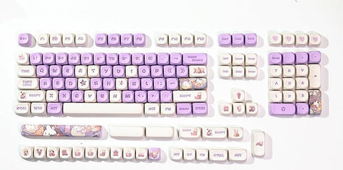PBT Cute Bunny MOA XDA Round Purple keycap Set for Girl Kids Custom Keyboard for Gateron Kailh Cherry Mx Switches ANSI Layout Mechanical Custom Ke...