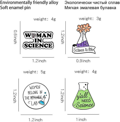 Women In Science Brooch Science Is Life Enamel Pin Flask Brooch Badge 4Pcs Science Plant Pin Set Cute Kawaii Pins Cartoon Scientist Science Pins L...