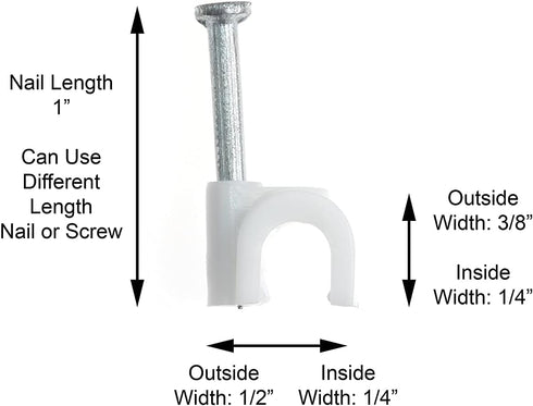 THE CIMPLE CO - Single Coaxial Cable Clips, Cat6, Electrical Wire Cable Clip, 1/4 in (6 mm) Nail Clip and Fastener, White (100 Pieces per Bag)...