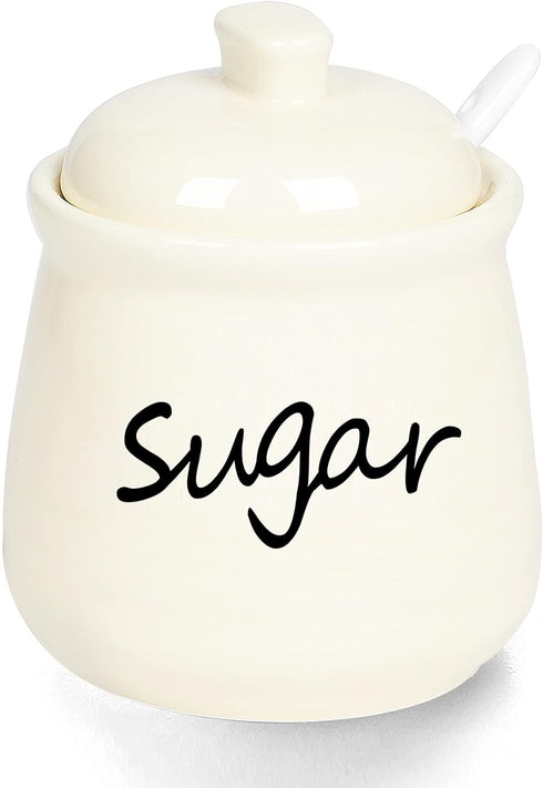 ONTUBE Ceramic Sugar Bowl with Lid and Spoon 12oz (beige)...