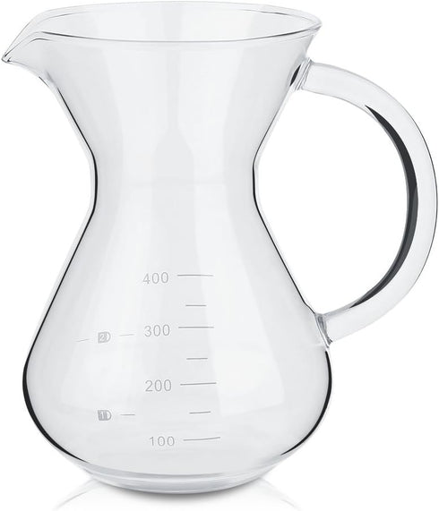 Glass Hand Drip Coffee Maker Pot with Stainless Steel Permanent Filter - 400ML with Scale...