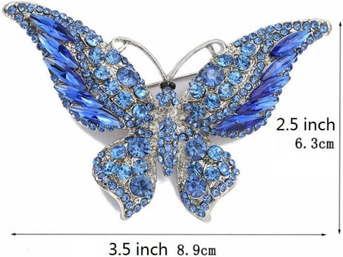 Crystal Rhinestone Butterfly Brooch Elegant Lapel Pins Dress Accessories Jewelry Gift For Women Girls (Blue)...