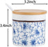 123Arts Ceramic Sugar Bowl Retro Blue and White Storage Jar with Wooden Lid and Spoon...