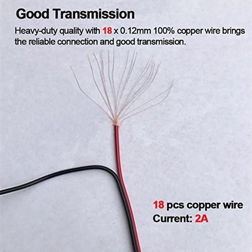 (Real 18AWG 43x2pcs Wires) 20pcs Female DC Power Pigtail Cable, 12V 5A DC Connectors for CCTV Security Camera and Lighting Power Adapter by MILAPE...