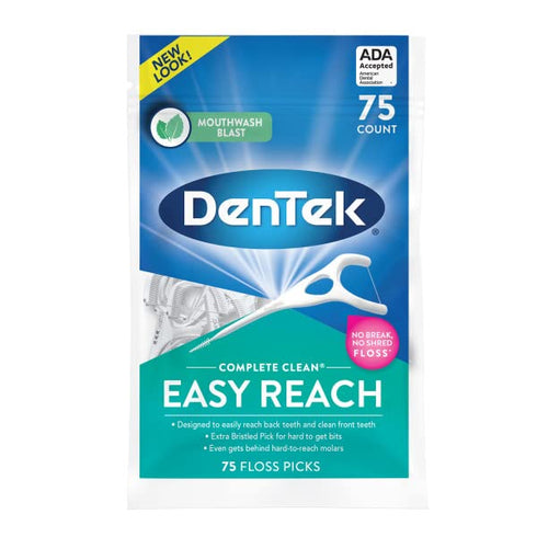 DenTek Complete Clean Easy Reach Floss Picks, Advanced Fluoride Coating, Mouthwash Blast Flavor, 75 ct. (Pack of 4)...