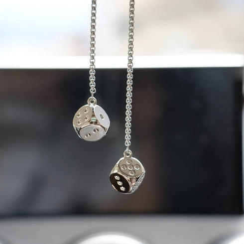 Creative Hanging Dice with Dots Car Metal Pendant Rear View Mirrors Charms Ornament (Silver)...