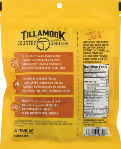 Tillamook Country Smoker Real Hardwood Smoked Beef Jerky, Teriyaki, 2.5 Ounce...