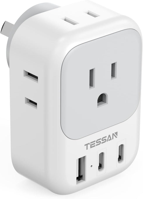 Australia New Zealand Power Adapter USB C, TESSAN Australia Power Plug Adapter with 4 Electrical Outlets 3 USB Ports (2 USB C), Power Adapter for ...