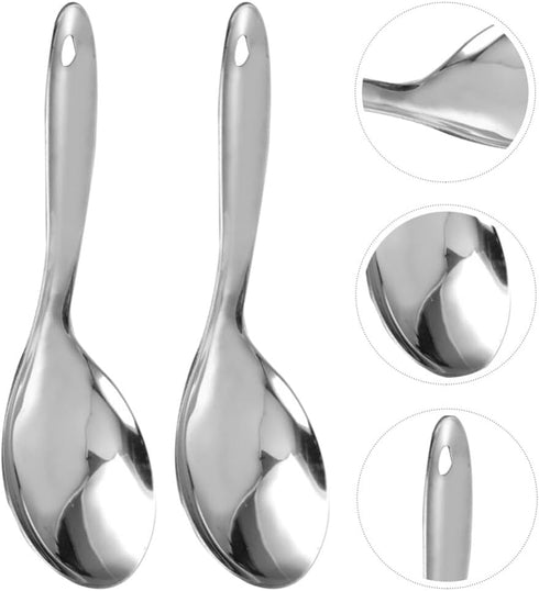 Kichvoe Rice Scooper 3pcs Rice Paddle Spoon Stainless Steel Rice Scoop Metal Serving Spoon Cooking Utensil Rice Servers Soup Ladle Oil Skimmer Spo...