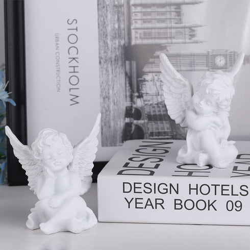 2 Pack Resin Cherubs White Angel Statue Figurine, Garden Sleeping Cherub Statue Sculpture Indoor Outdoor Home Decoration, Cute Adorable Angle Scul...