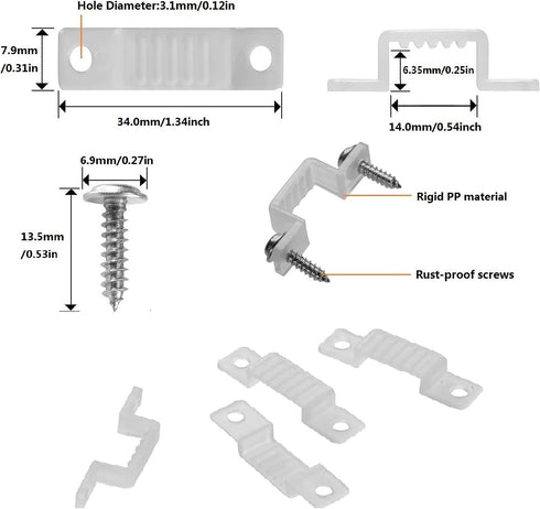 100 Pack led Rope Light mounting Brackets Outdoor Rope Light Fixing Clips Suit for 14-15mm Width Rigid Rope Light Holder with 202PCS Screws...
