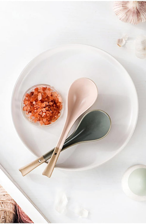 Ramen Spoons, Ceramic Asian Soup Spoon, Japanese Spoons for Kitchen, Pho, Dumpling, Noodles, Wantan, Miso, No slip into soup - 6.6 Inch, Mix clolo...