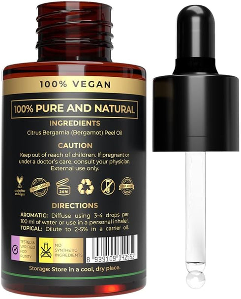 USDA Organic Bergamot Essential Oil for Diffuser | Therapeutic Grade for Aromatherapy | Skin, Hair, Body Massage | Therapeutic Grade Essential Oil...