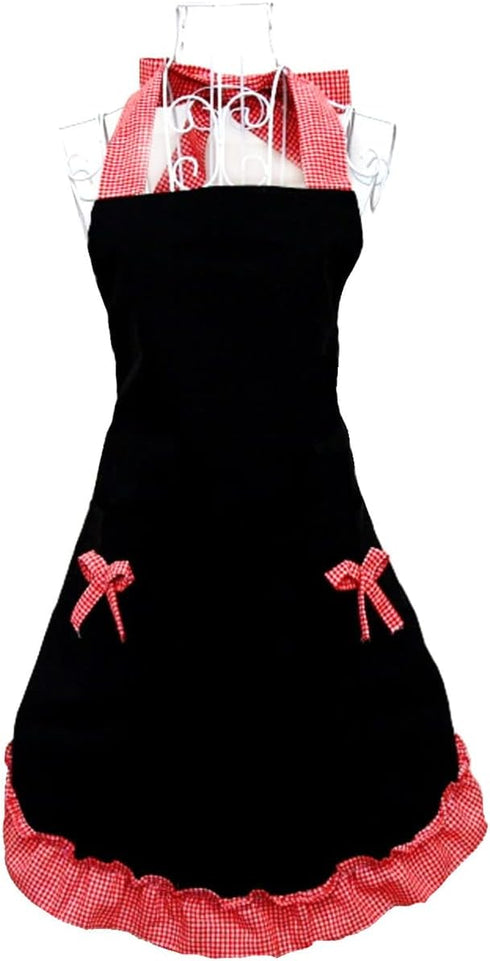 Hyzrz Cute retro Aprons with Pockets for Women Girls Vintage Kitchen Cooking Apron for Mother Gift (Red)...