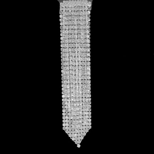 Rosemarie & Jubalee Women's Stunning Silver Tone Mesh And Sparkling Crystal Rhinestone Fringe Tie Pin Statement Making Brooch, 5.25"...