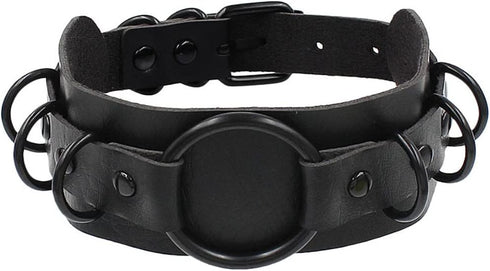 Gothic Leather Choker Necklace Punk Choker Collar Rings Nightclub Party Adjustable Necklaces Chain for Women...