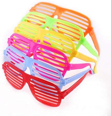 12 Pack Neon Color Shutter Style Glasses 80's Party Slotted Sunglasses for Kids & Adults, 80s Retro Rock Pop Star Disco Dress-Up Party Pack Supply...