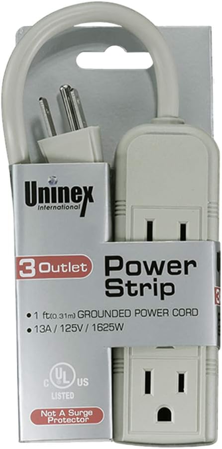 PS28U Compact Grounded 3-Outlet Power Strip, UL Listed, 1-Foot, 2-Pack...
